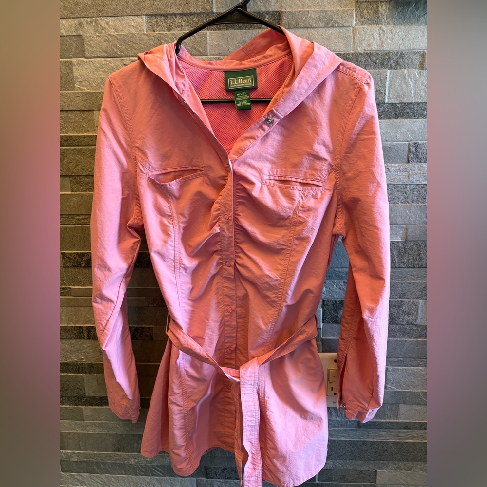 L.L. Bean Pink Hooded Belted Jacket